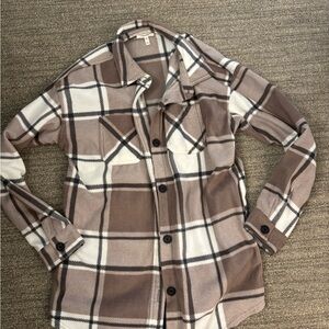 Maurices Brown and White Plaid Button-Up Shacket